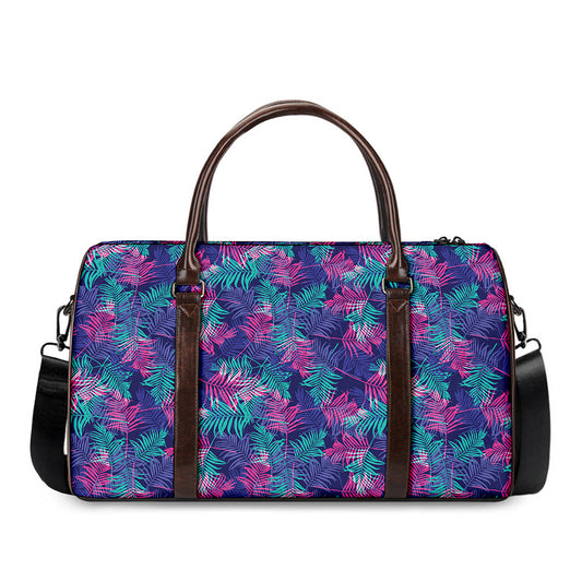 Pink And Blue Tropical Palm Leaf Print Duffle Bag