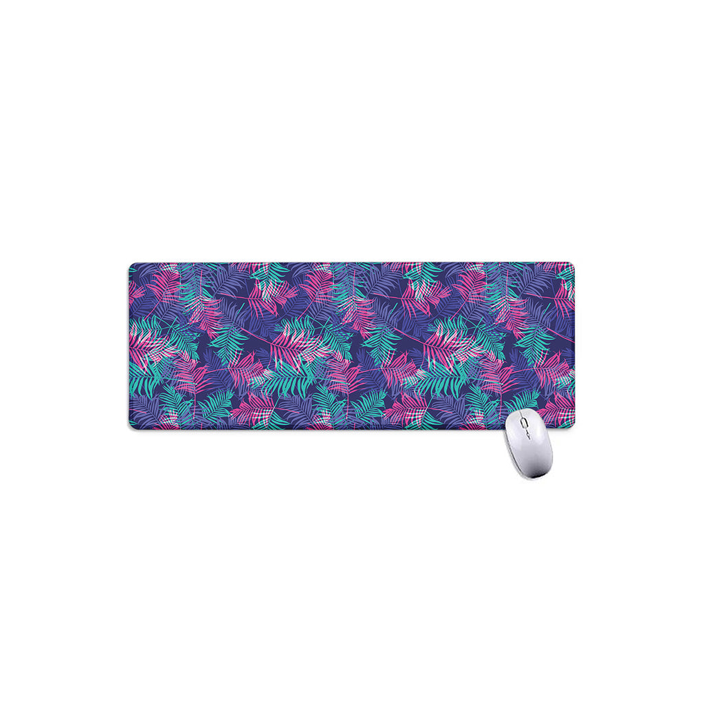 Pink And Blue Tropical Palm Leaf Print Extended Mouse Pad