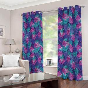 Pink And Blue Tropical Palm Leaf Print Extra Wide Grommet Curtains