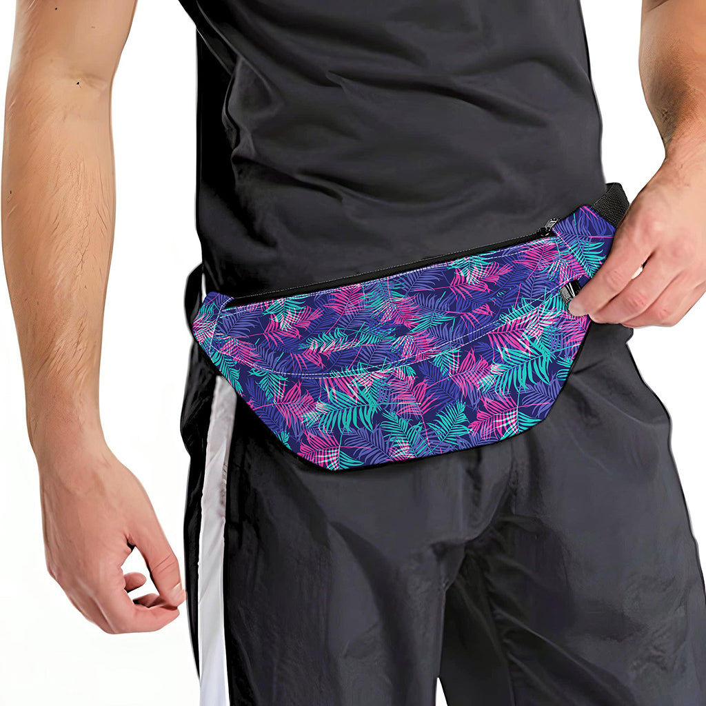 Pink And Blue Tropical Palm Leaf Print Fanny Pack