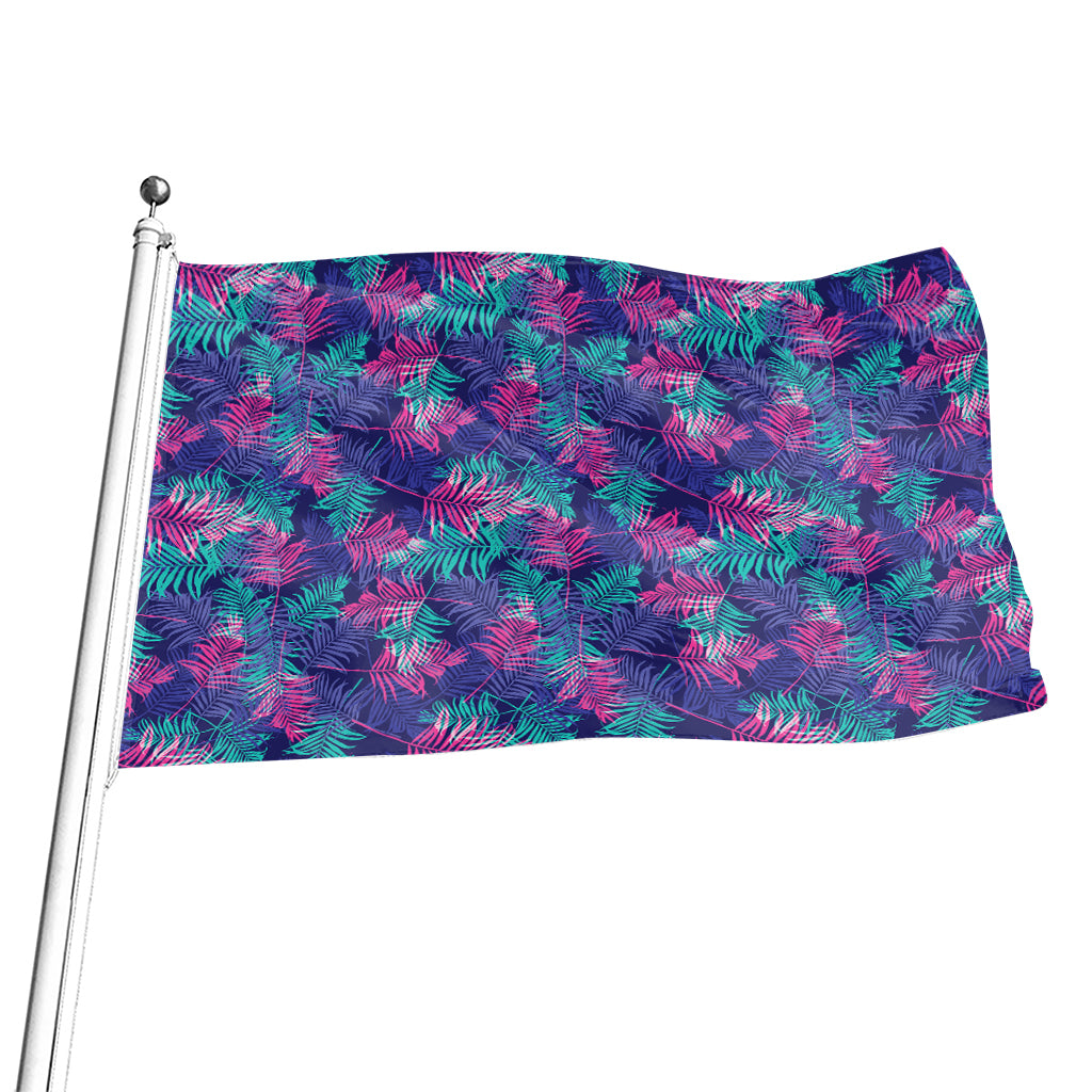 Pink And Blue Tropical Palm Leaf Print Flag