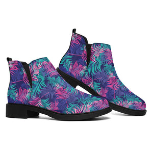 Pink And Blue Tropical Palm Leaf Print Flat Ankle Boots