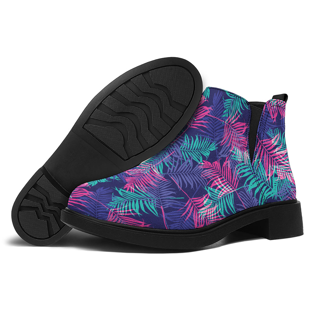 Pink And Blue Tropical Palm Leaf Print Flat Ankle Boots