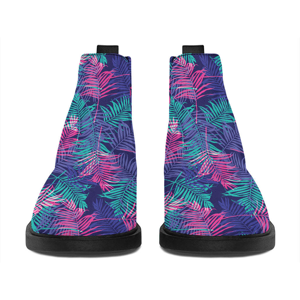 Pink And Blue Tropical Palm Leaf Print Flat Ankle Boots