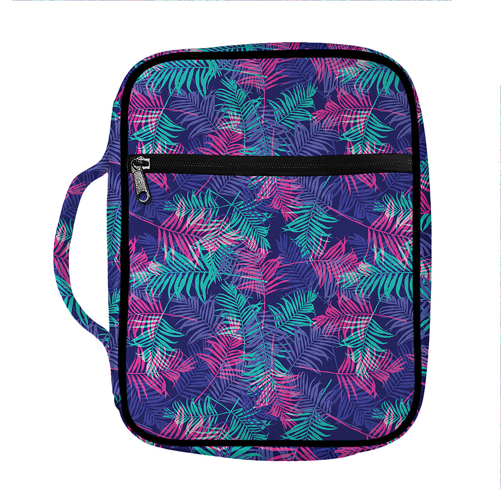 Pink And Blue Tropical Palm Leaf Print Front Pocket Bible Bag