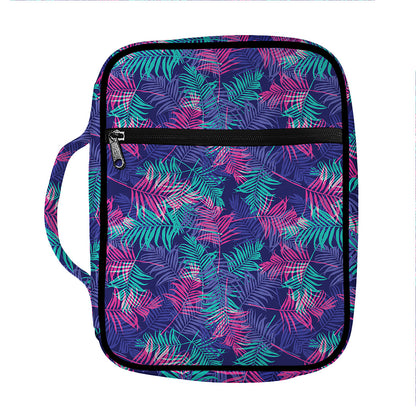 Pink And Blue Tropical Palm Leaf Print Front Pocket Bible Bag