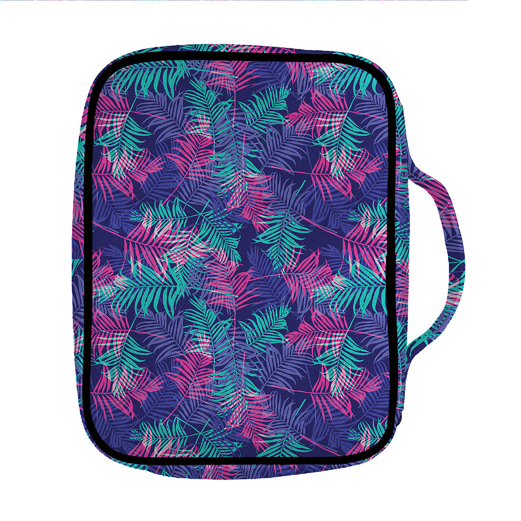 Pink And Blue Tropical Palm Leaf Print Front Pocket Bible Bag