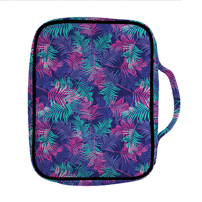 Pink And Blue Tropical Palm Leaf Print Front Pocket Bible Bag