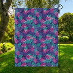 Pink And Blue Tropical Palm Leaf Print Garden Flag
