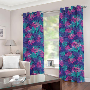 Pink And Blue Tropical Palm Leaf Print Grommet Curtains