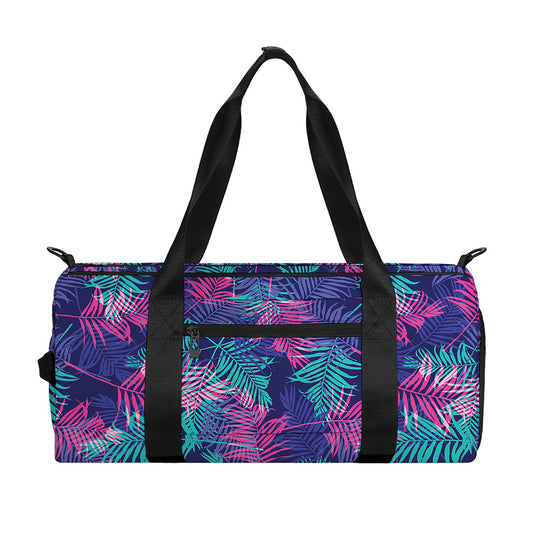 Pink And Blue Tropical Palm Leaf Print Gym Bag