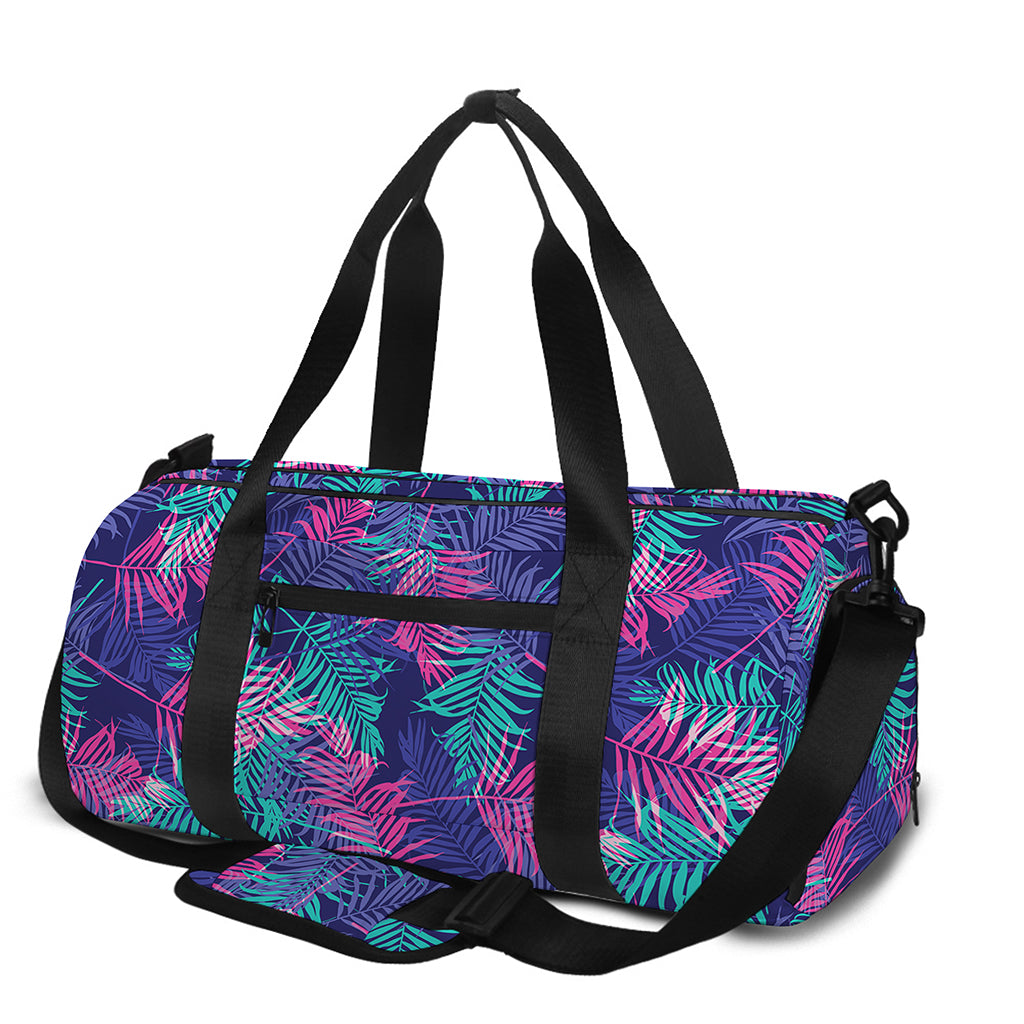 Pink And Blue Tropical Palm Leaf Print Gym Bag