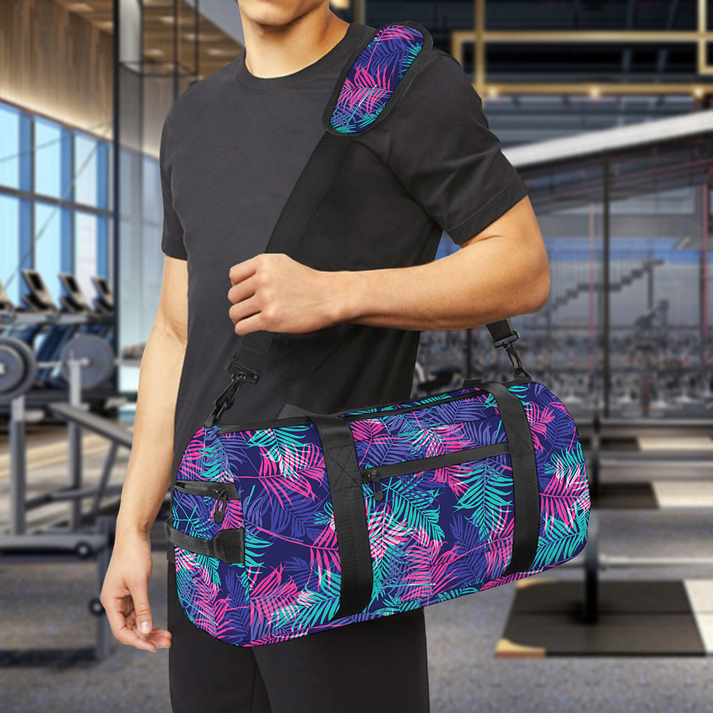 Pink And Blue Tropical Palm Leaf Print Gym Bag
