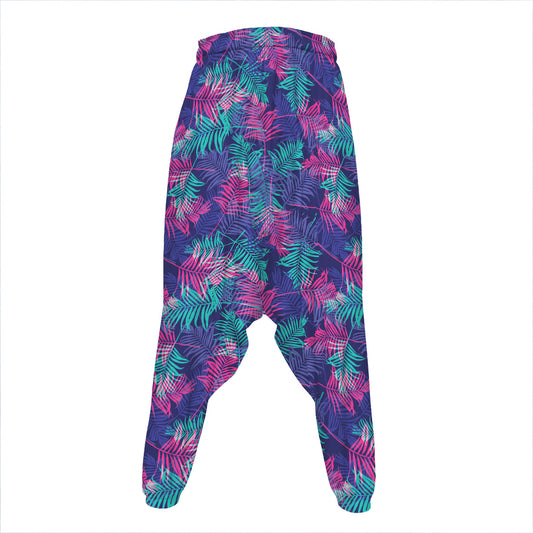 Pink And Blue Tropical Palm Leaf Print Hammer Pants