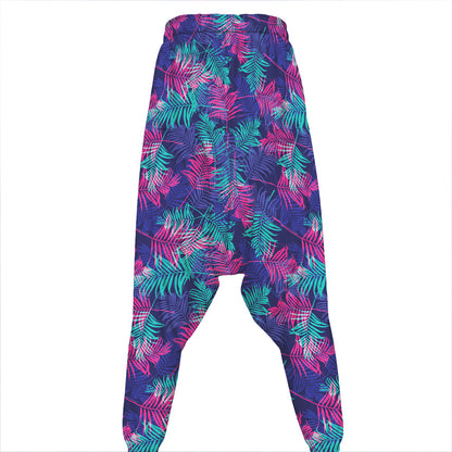 Pink And Blue Tropical Palm Leaf Print Hammer Pants