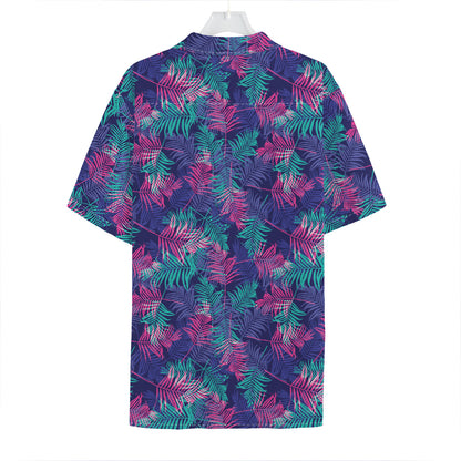 Pink And Blue Tropical Palm Leaf Print Hawaiian Shirt