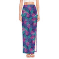 Pink And Blue Tropical Palm Leaf Print High Slit Maxi Skirt