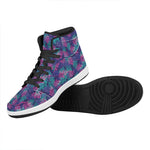 Pink And Blue Tropical Palm Leaf Print High Top Leather Sneakers