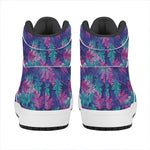 Pink And Blue Tropical Palm Leaf Print High Top Leather Sneakers