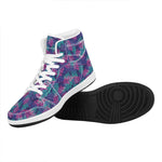 Pink And Blue Tropical Palm Leaf Print High Top Leather Sneakers