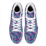Pink And Blue Tropical Palm Leaf Print High Top Leather Sneakers