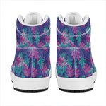 Pink And Blue Tropical Palm Leaf Print High Top Leather Sneakers