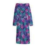 Pink And Blue Tropical Palm Leaf Print Hooded Bathrobe