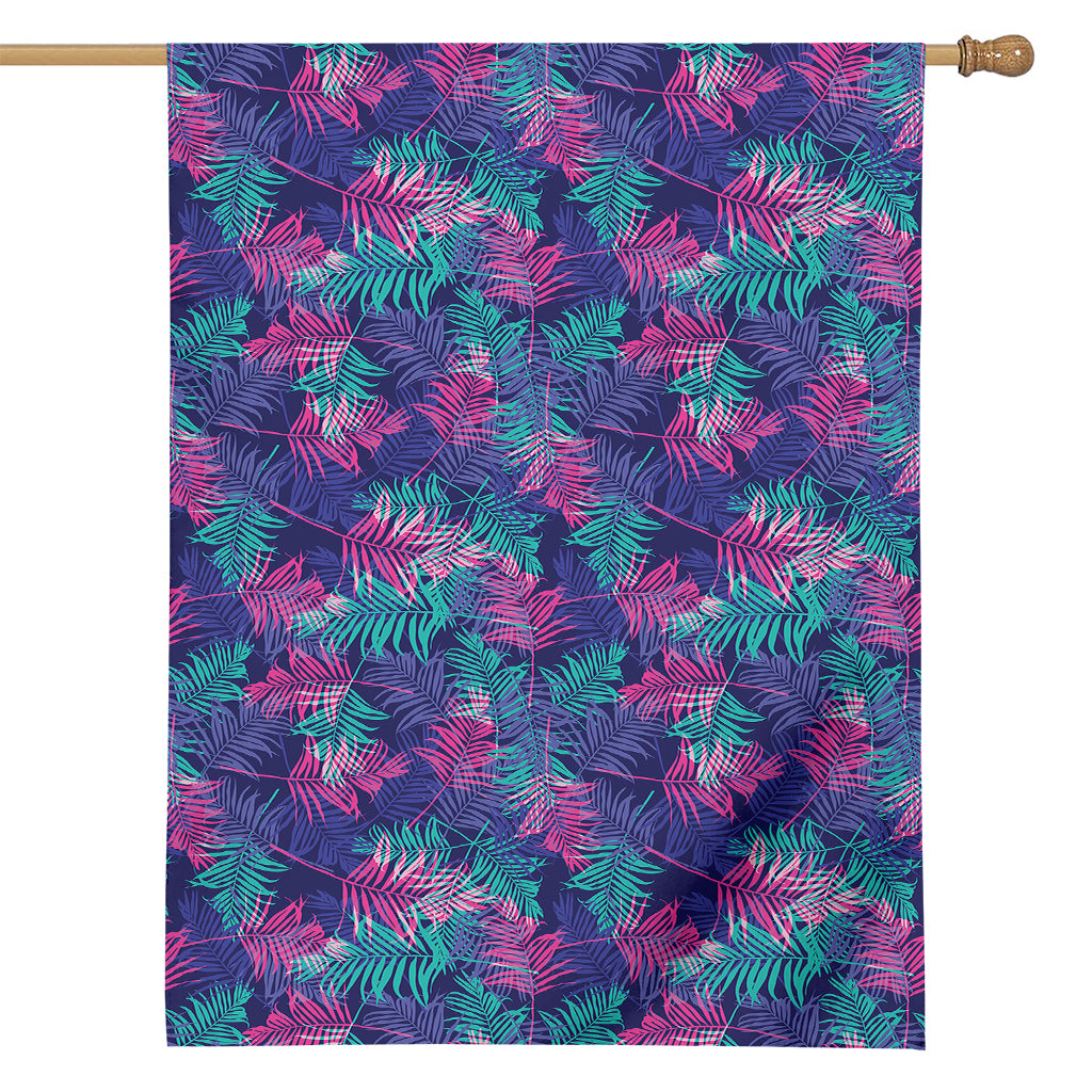 Pink And Blue Tropical Palm Leaf Print House Flag