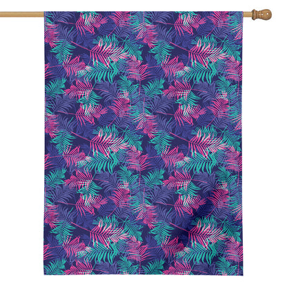 Pink And Blue Tropical Palm Leaf Print House Flag