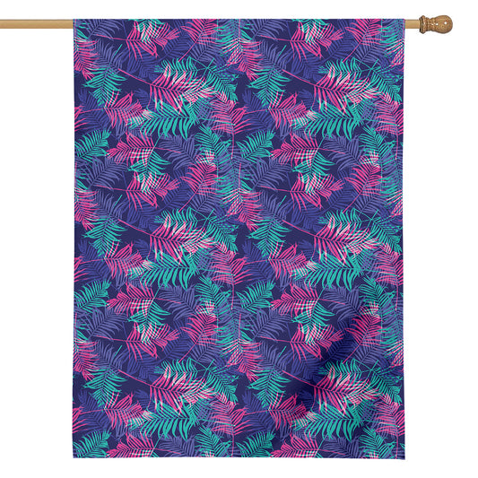Pink And Blue Tropical Palm Leaf Print House Flag