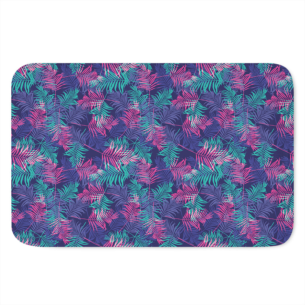 Pink And Blue Tropical Palm Leaf Print Indoor Door Mat