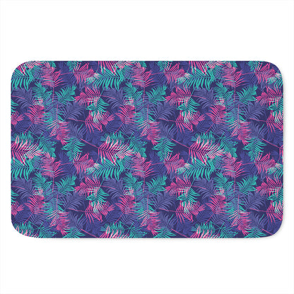 Pink And Blue Tropical Palm Leaf Print Indoor Door Mat
