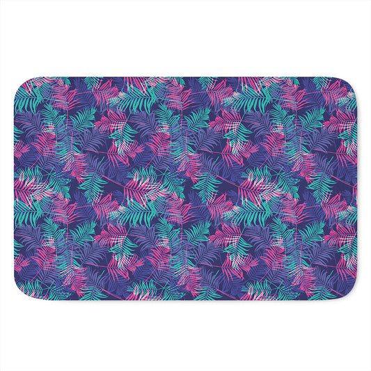 Pink And Blue Tropical Palm Leaf Print Indoor Door Mat