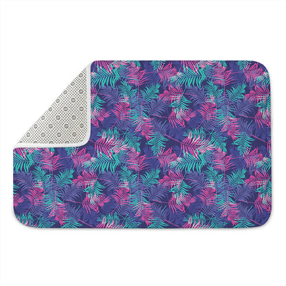 Pink And Blue Tropical Palm Leaf Print Indoor Door Mat