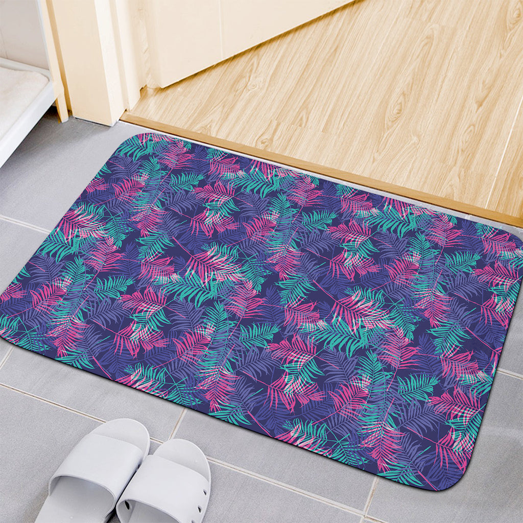 Pink And Blue Tropical Palm Leaf Print Indoor Door Mat