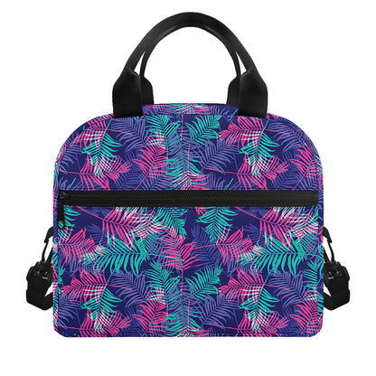 Pink And Blue Tropical Palm Leaf Print Insulated Lunch Bag
