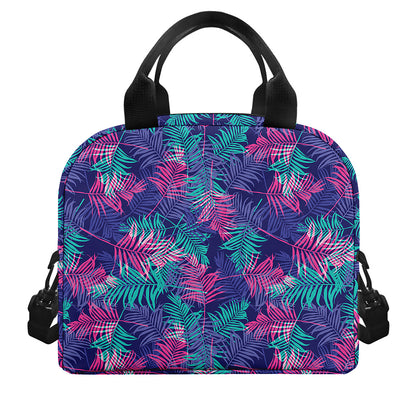 Pink And Blue Tropical Palm Leaf Print Insulated Lunch Bag