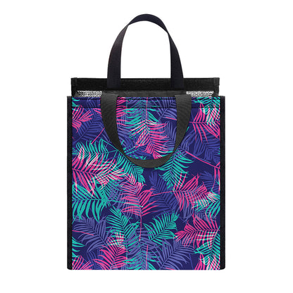Pink And Blue Tropical Palm Leaf Print Insulated Lunch Tote