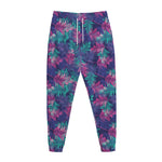 Pink And Blue Tropical Palm Leaf Print Jogger Pants