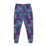 Pink And Blue Tropical Palm Leaf Print Jogger Pants