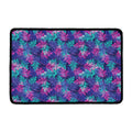 Pink And Blue Tropical Palm Leaf Print Kitchen Mat