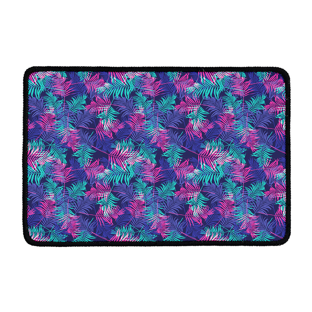 Pink And Blue Tropical Palm Leaf Print Kitchen Mat