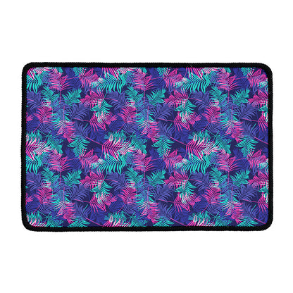 Pink And Blue Tropical Palm Leaf Print Kitchen Mat