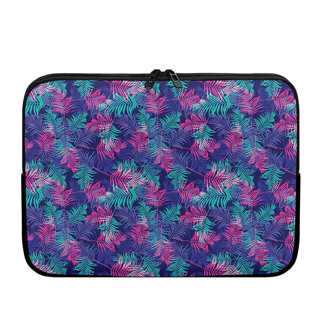 Pink And Blue Tropical Palm Leaf Print Laptop Sleeve