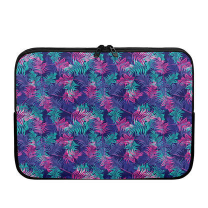 Pink And Blue Tropical Palm Leaf Print Laptop Sleeve