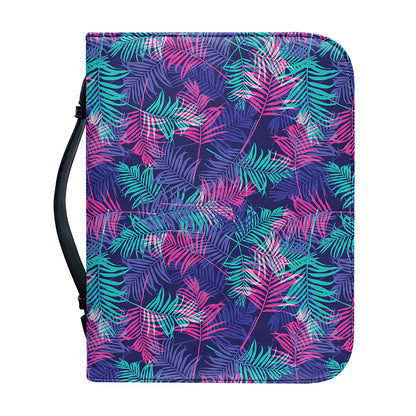 Pink And Blue Tropical Palm Leaf Print Leather Bible Cover