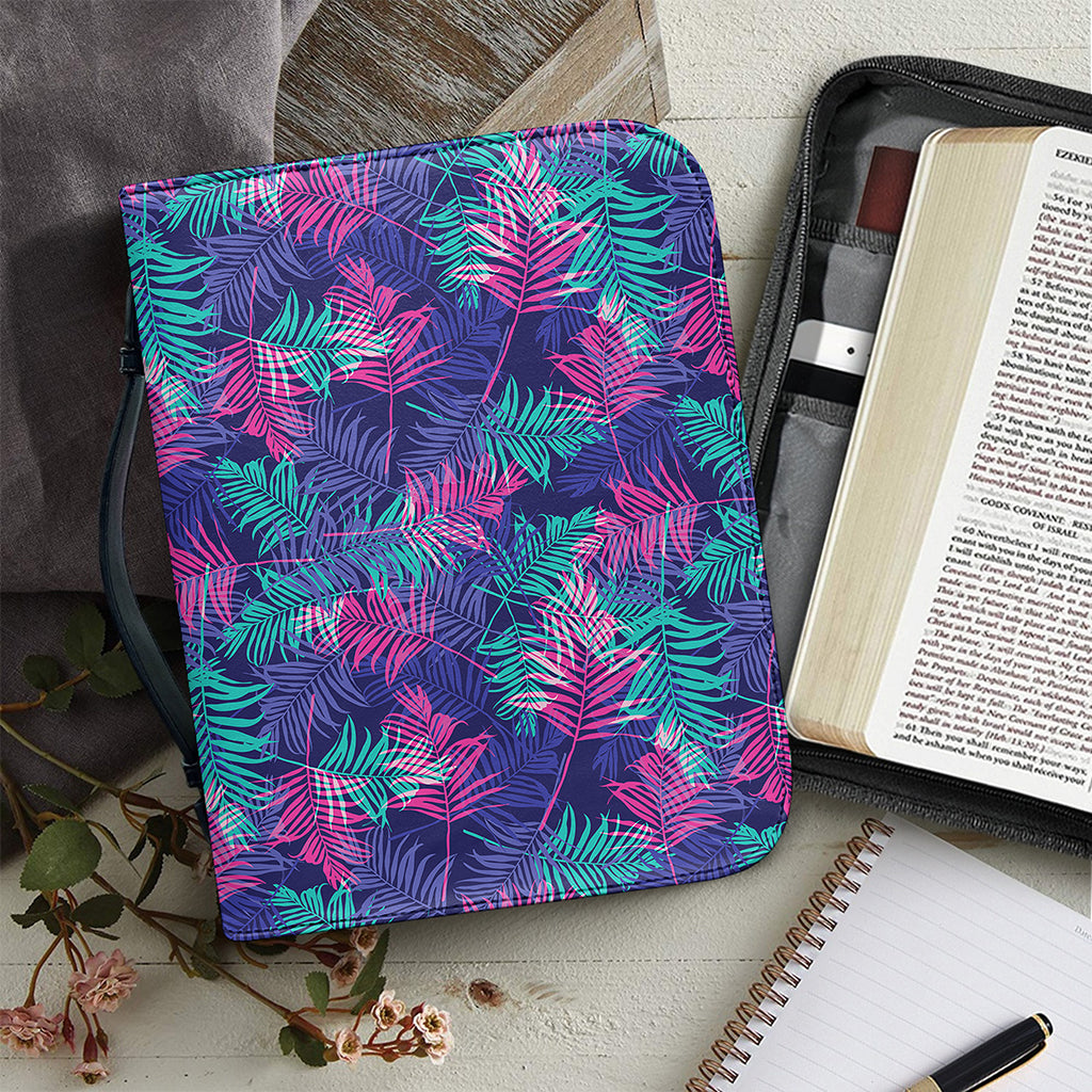 Pink And Blue Tropical Palm Leaf Print Leather Bible Cover