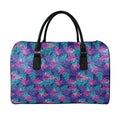 Pink And Blue Tropical Palm Leaf Print Leather Duffel Bag