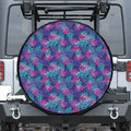 Pink And Blue Tropical Palm Leaf Print Leather Spare Tire Cover