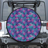 Pink And Blue Tropical Palm Leaf Print Leather Spare Tire Cover